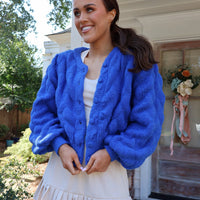 Blue Button Down Textured Cardigan