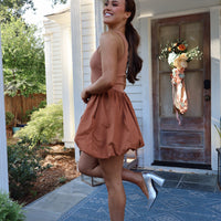 Brown Knit Ballon Mini Dress