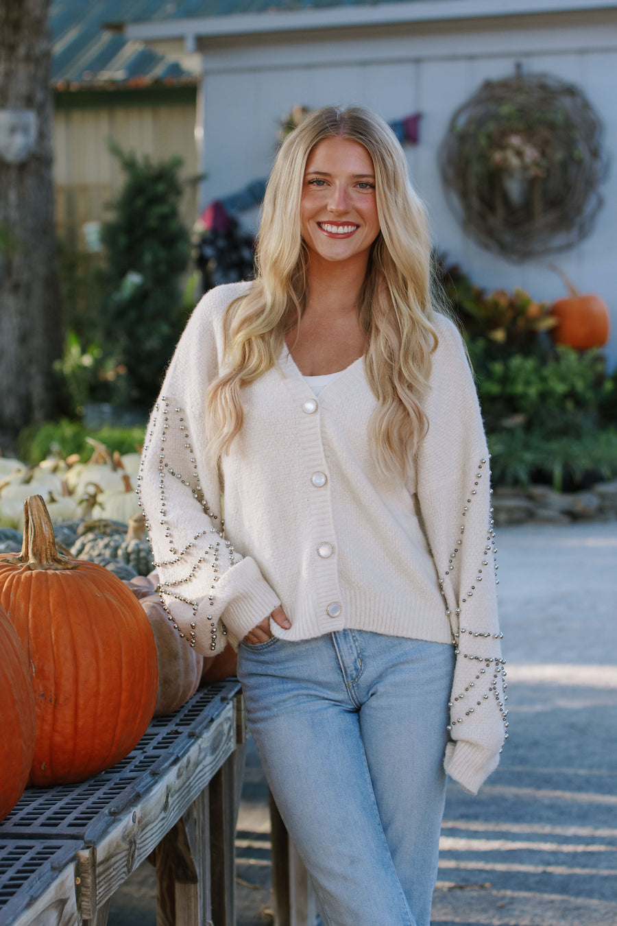 Gunmetal Pearl Embellished Cardigan