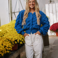 Blue Button Down Textured Cardigan