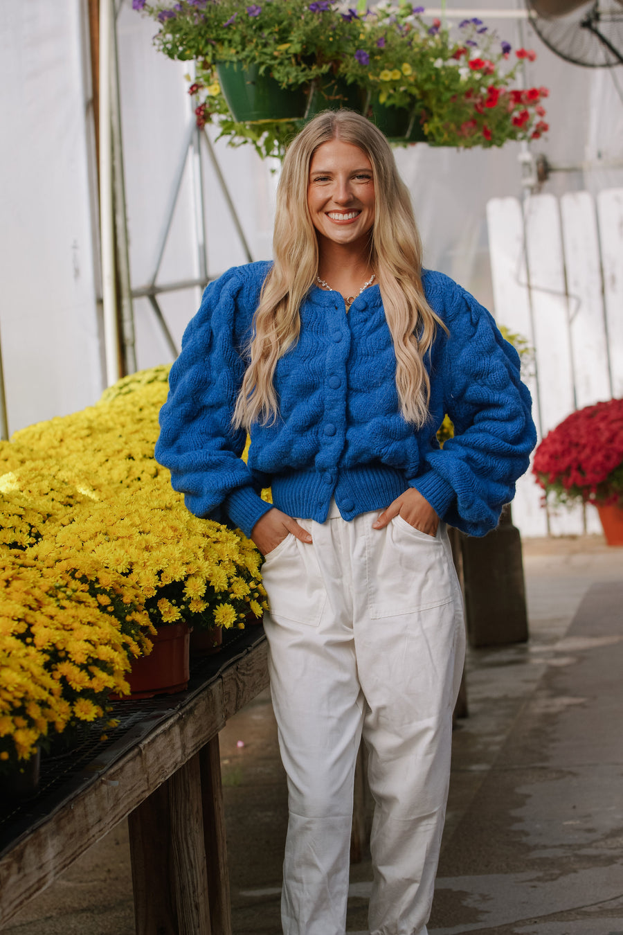 Blue Button Down Textured Cardigan