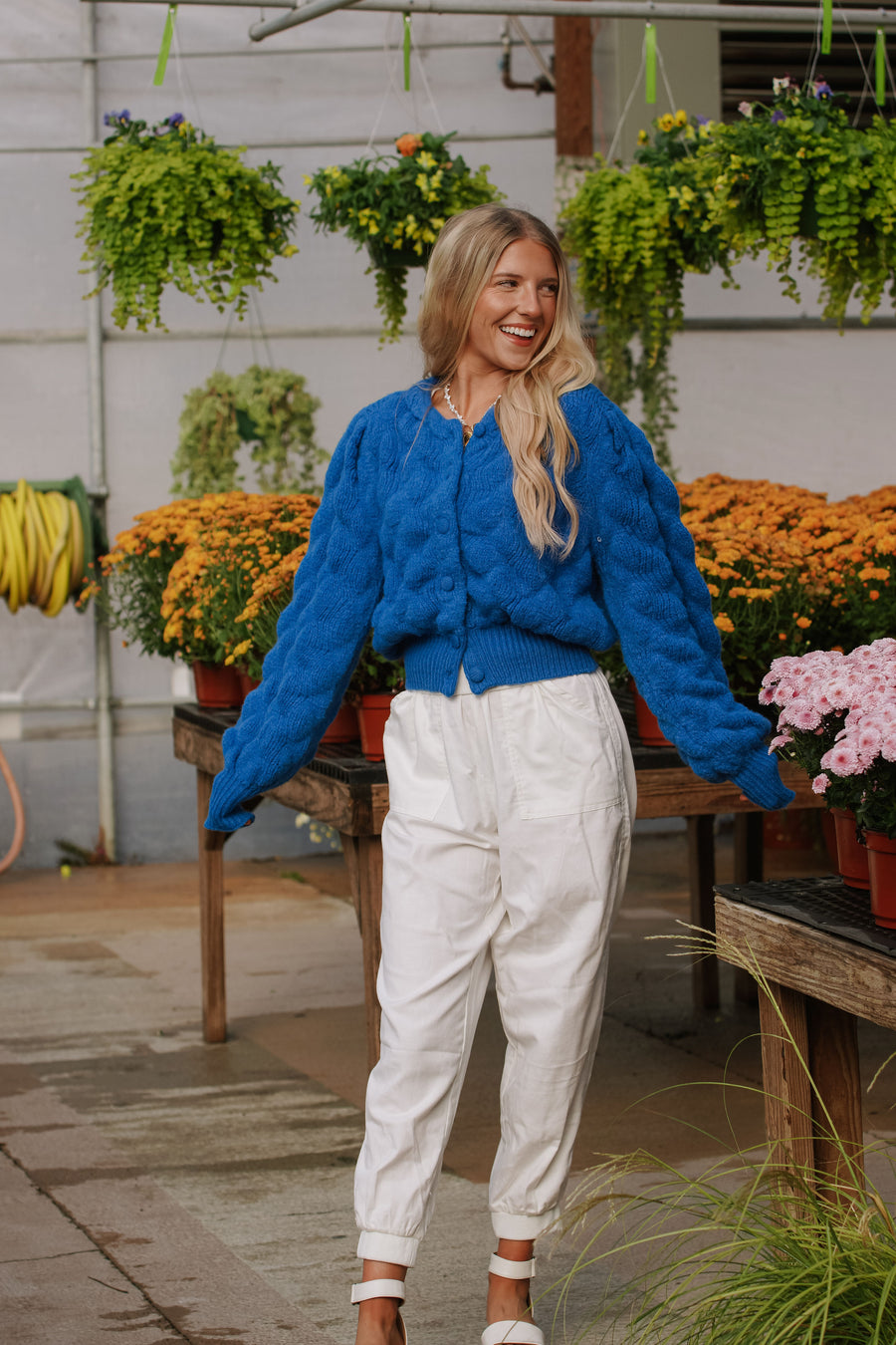 Blue Button Down Textured Cardigan