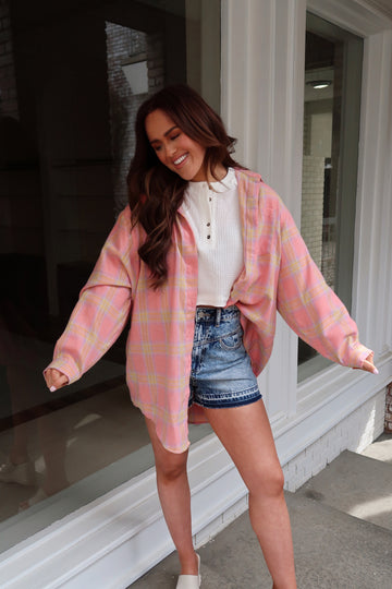 Bring on the Spring Flannel, Pink Plaid Jacket